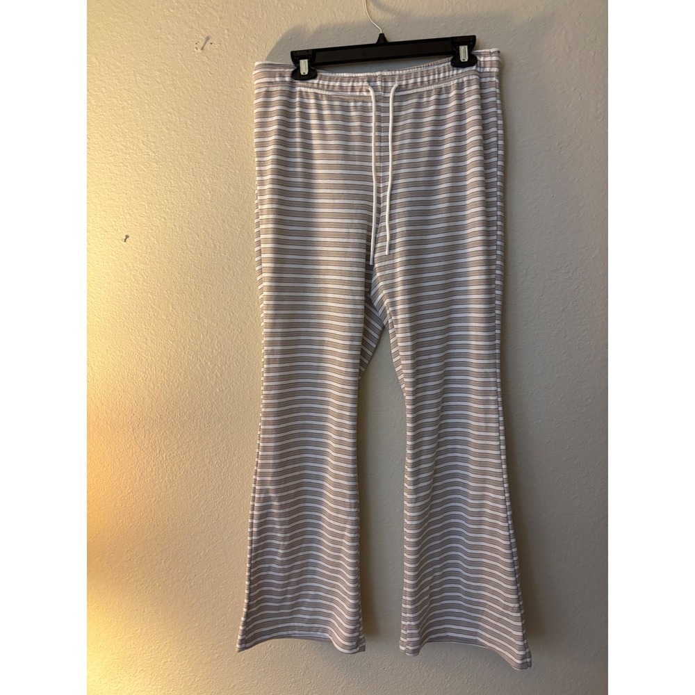Girlhood Society Tan White Striped Hoodie and Flare Pants Lounge Set XL 
A1226